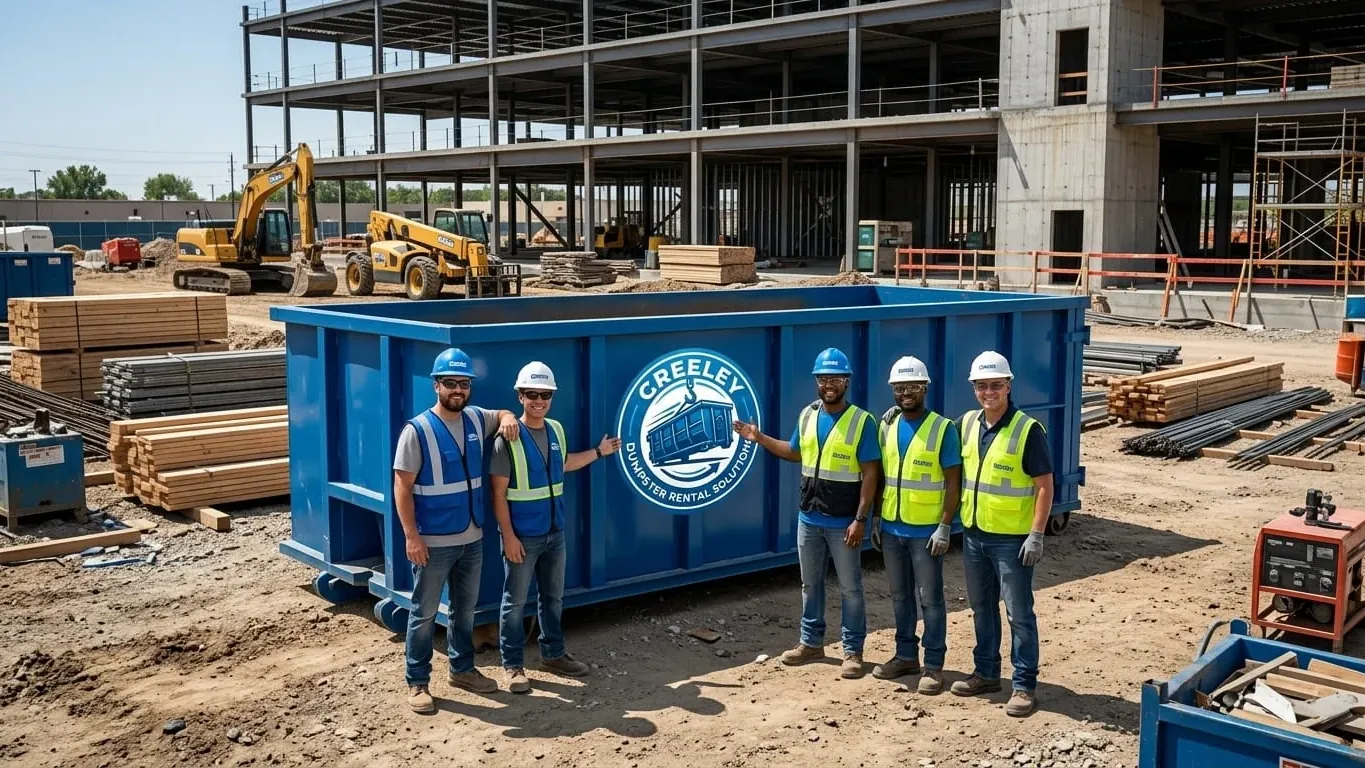 Roll-off dumpster on a residential construction site in Greeley, CO